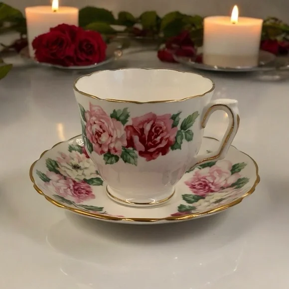 Vintage Crown Staffordshire England Teacup & Saucer, Tiffany Rose Bone China - Picture 5 of 8
